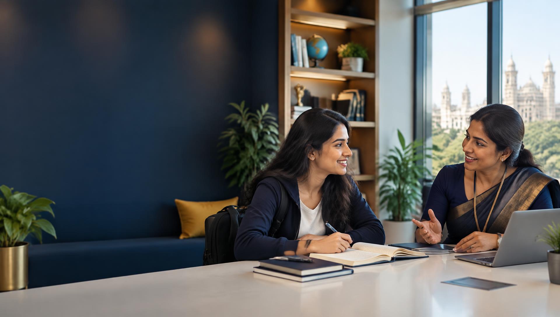 Indian student discussing her future with an education mentor